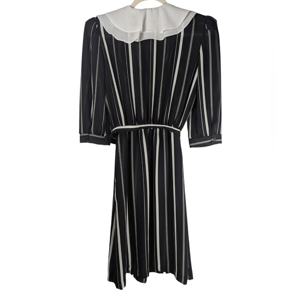 Vintage 80s Striped Dress Peter Pan Collar Wednesday Addams Dark Academia - Picture 8 of 15